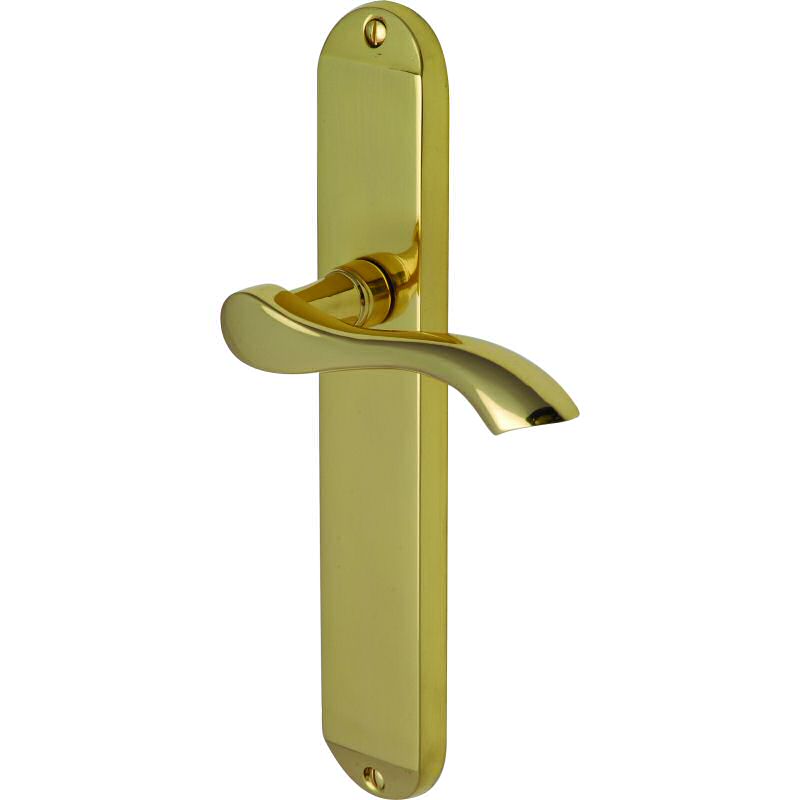 Algarve handle lever latch on long plate polished brass