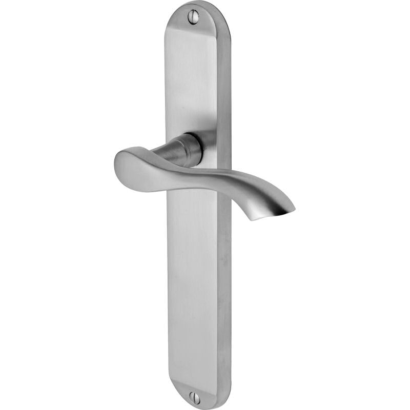 Algarve handle lever latch on long plate satin chrome