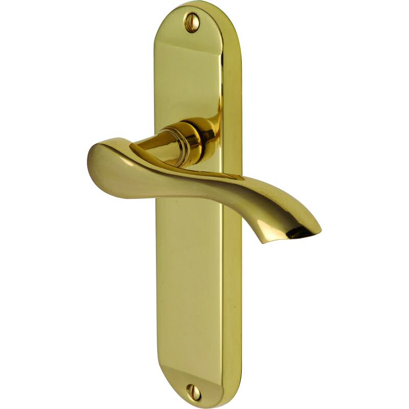 Algarve handle lever latch on short plate polished brass