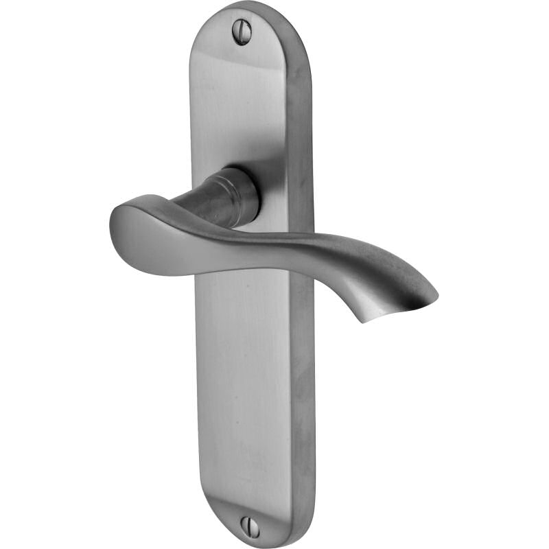 Algarve handle lever latch on short plate satin chrome