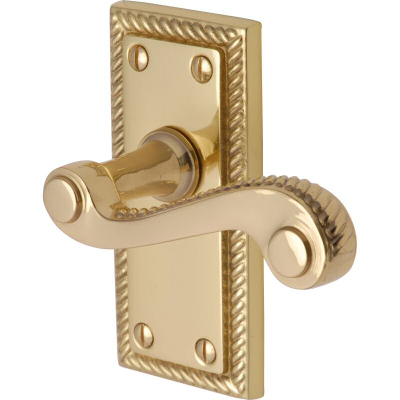 Capitol handle lever latch on short plate polished brass