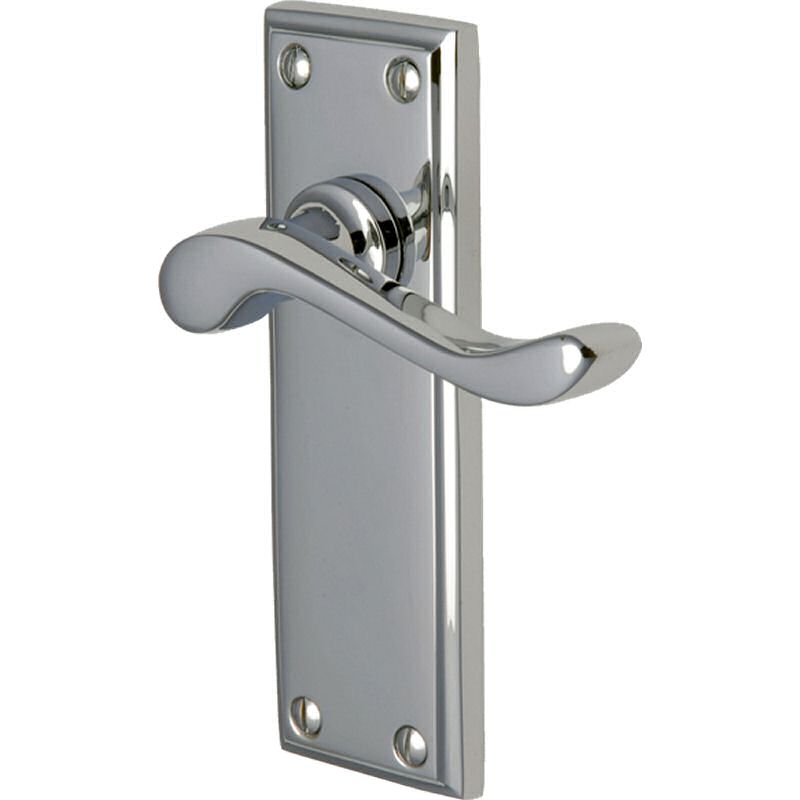 Edwardian handle lever latch on long plate polished chrome