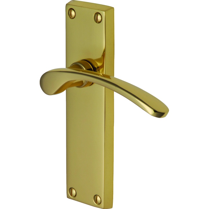 Sophia handle lever latch on long plate polished brass