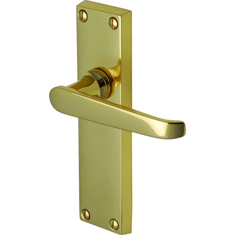 Victoria handle lever latch on long plate polished brass