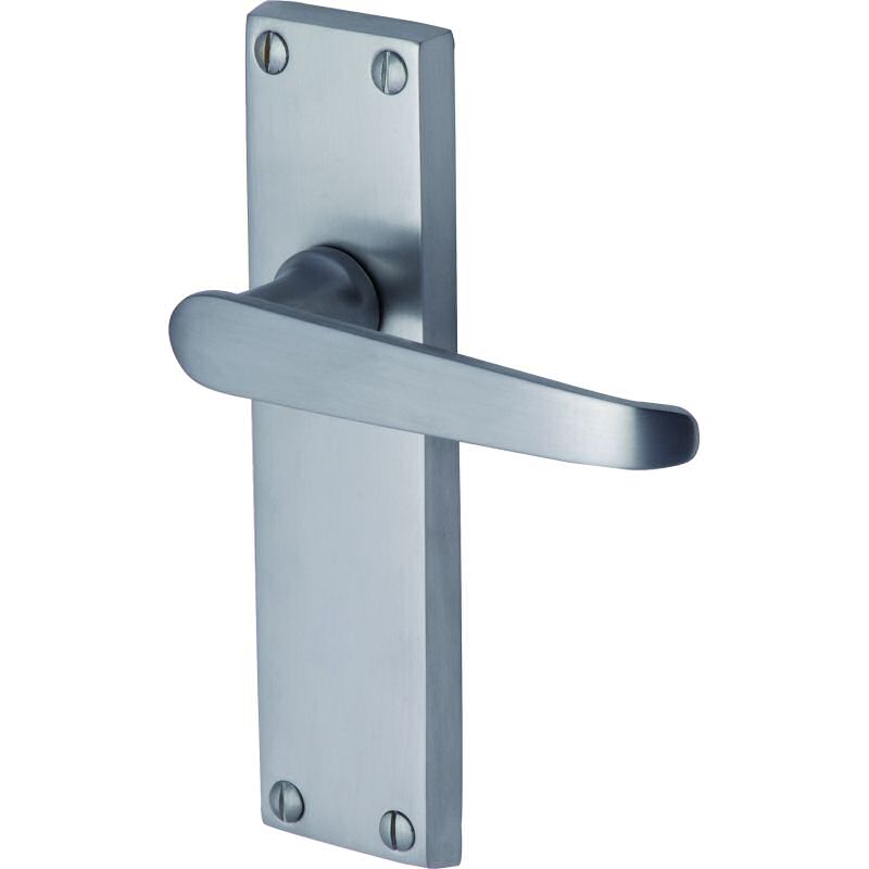 Victoria handle lever latch on long plate satin chrome